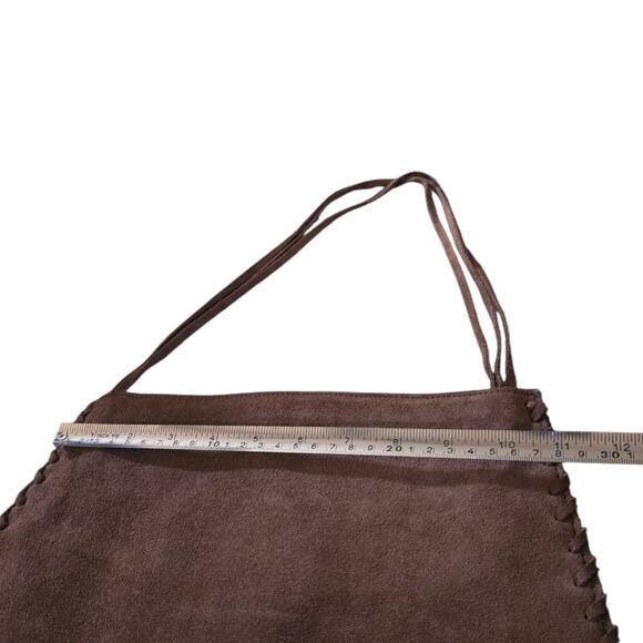 Vintage GAP Cow Split Leather Dark Brown Shoulder Bag Fringe Tassels Native Y2K - Picture 6 of 6